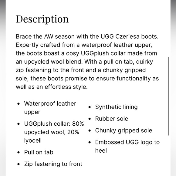 UGG Czeriesa Waterproof Leather Combat Boots - Size 6 - Picture 14 of 14